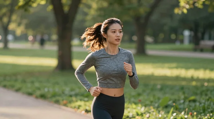 Woman stretching on a sun-drenched trail